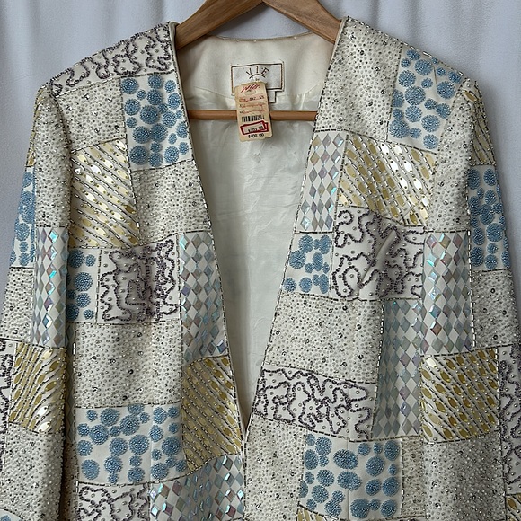 Vie by Victoria Royale NWT Vintage Yellow Beaded Blazer Jacket Coat **Sz 8**🌸🌸 - Picture 3 of 9